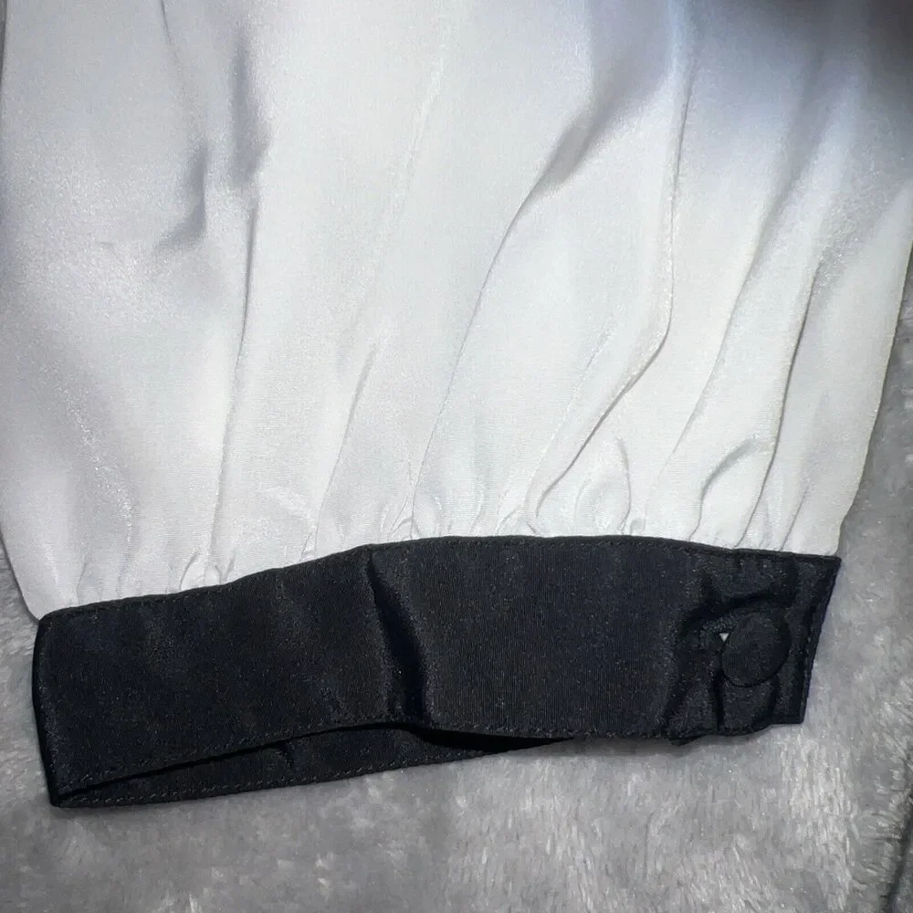 LLOYD WILLIAMS Vintage 90s Womens 36 Satin Ruffle Relax Fit Button Back Blouse - Picture 5 of 9